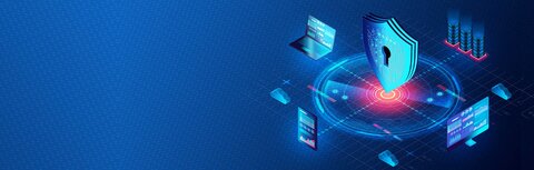 Bildkomposition aus mehreren stilisierten Symbolen für IT-Sicherheit