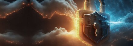 DDoS-Whitepaper von EWE Bildkomposition aus Vorhängeschloss und Gewitter