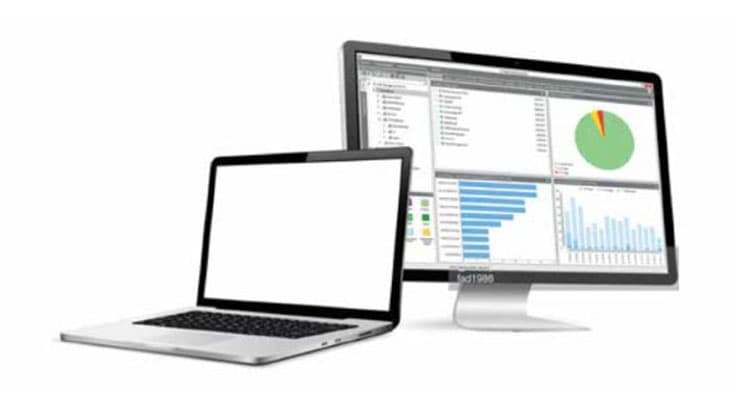 Ein Laptop und ein Bildschirm mit Diagrammen