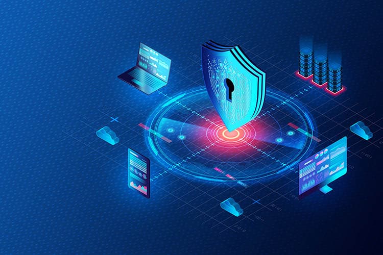 Bildkomposition aus mehreren stilisierten Symbolen für IT-Sicherheit