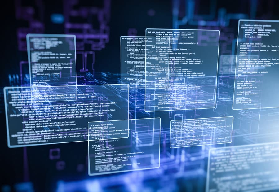 Mehrere stilisierte Screens mit Code