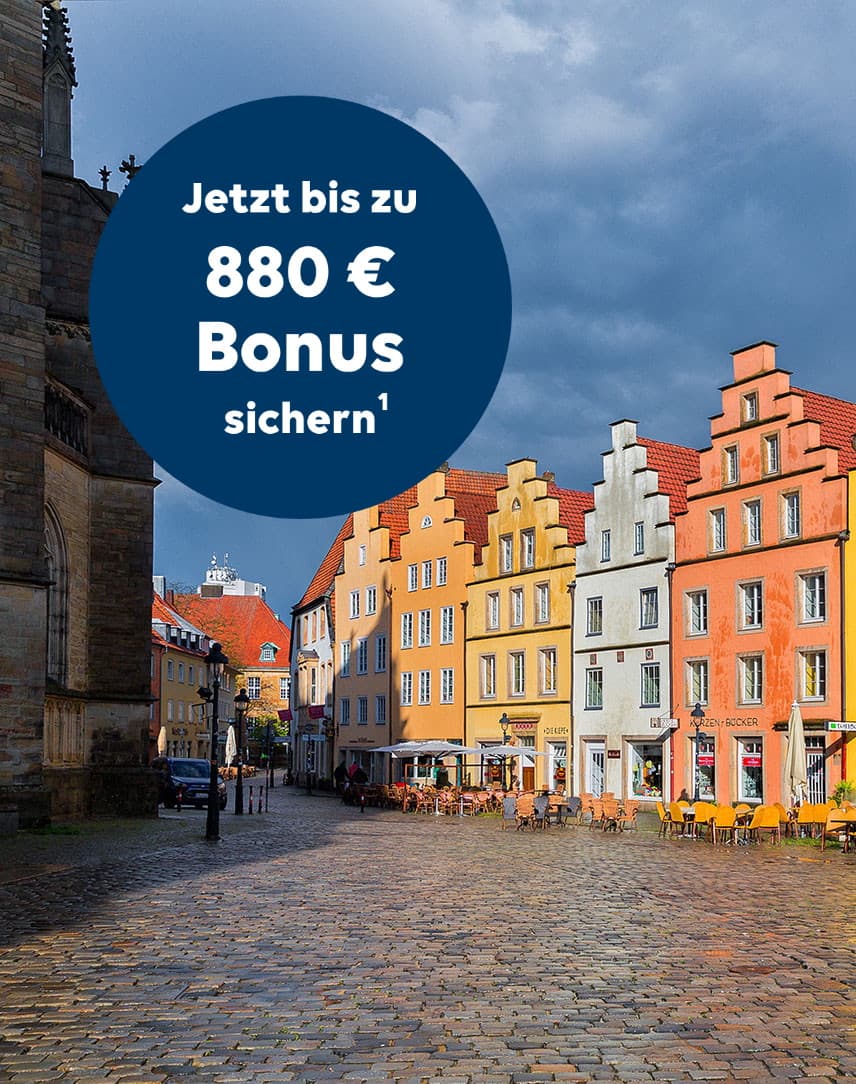 Osnabrücker Innenstadt, in einem blauen Kreis wird auf den Aktionsbonus hingewiesen
