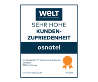 WELT-Siegel: sehr hohe Kundenzufriedenheit mit osnatel